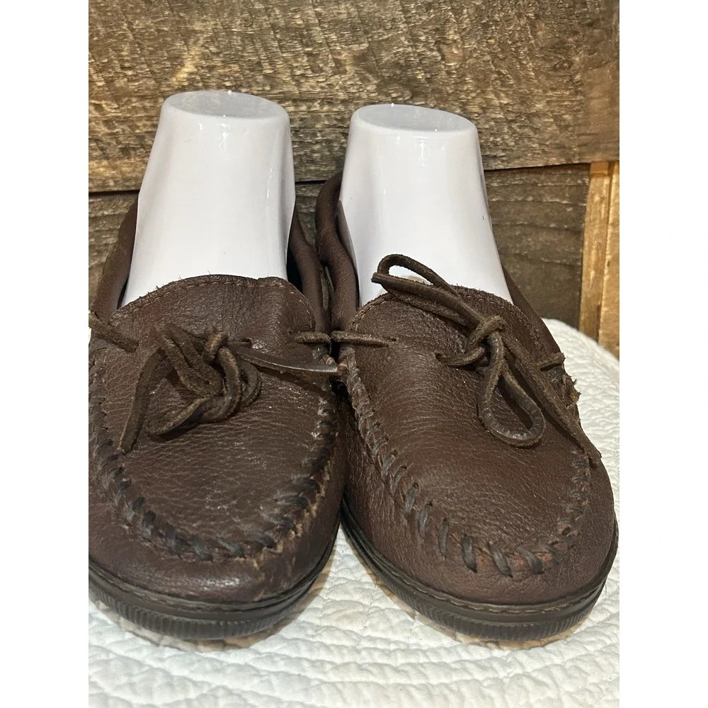 Minnetonka‎ Men's Moosehide Brown Leather Loafer Moccasin Slipper Size 9